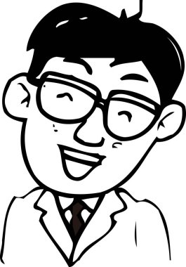 Gözlüklü mutlu bir erkeğin siyah beyaz çizimi..