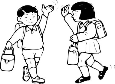 okul çocuğu ve kız çizgi ikonu çizimi