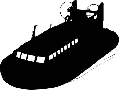 Hovercraft gemisi, beyaz arka planda izole edilmiş basit siyah beyaz illüstrasyon