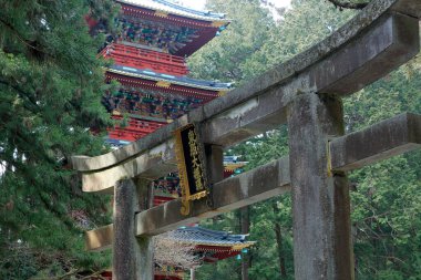 Japon tapınağındaki geleneksel antik dekorun yakın plan çekimi.