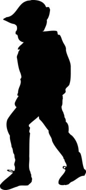 Yürüyen çocuk silueti, beyaz arka planda izole edilmiş basit siyah beyaz çizimler.