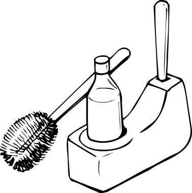 Tuvalet fırçası ve tutacağının siyah beyaz çizimi