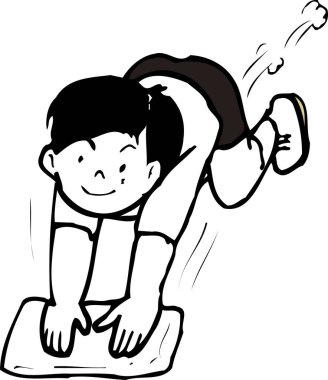 Yerleri temizleyen çocuk, beyaz arka planda izole edilmiş siyah beyaz çizimler.