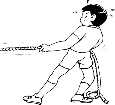 beyaz arka planda ip çeken çocuk çizgi filmi 