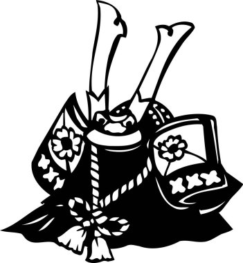 El çizimi çizimi çizimi. Samuray ile boyama kitabı sayfası  