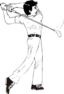 Golf oynayan bir adamın basit siyah çizimi