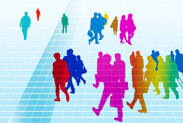 Silhouette Business People Walking Blue Abstract Background Business Concept Illustration — Stock Photo, Image