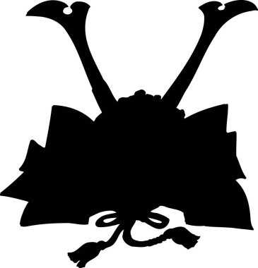 Samuray maskesinin silueti, beyaz arkaplanda izole edilmiş siyah beyaz çizimler.