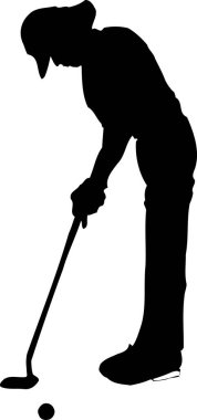 Beyaz arkaplanda golf oyuncusunun silueti.