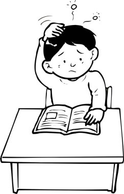 Kitap okurken kafasını kaşıyan kafası karışmış bir çocuk.