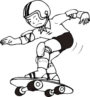 bir kaykaycının siyah beyaz çizimi