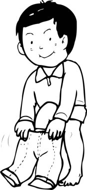 Beyaz arka planda pantolon giyen bir çocuğun resmi.