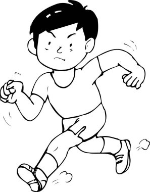 Koşan çocuk çizimi. Çizgi film tarzı. beyaz üzerine izole.