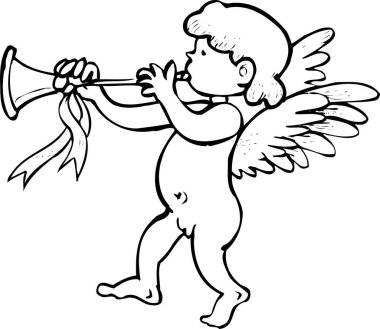 Siyah basit bir siluet. Trompetli bir melek tasviri.