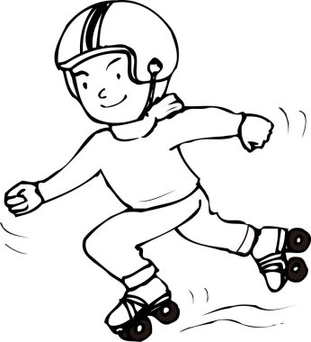 Paten süren genç adam basit bir stil çizgisi resmedilmiş.