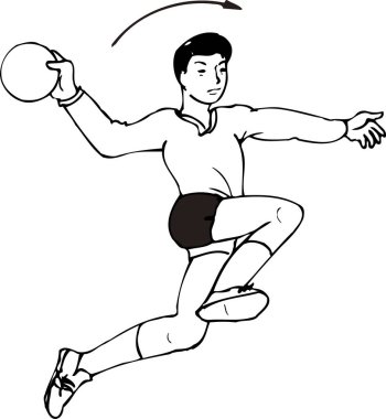 Atletik adam atlarken enerjik bir şekilde top atıyor.