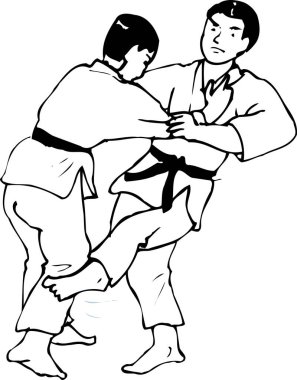 Beyaz Arkaplanda İki Erkek Dövüşçü, Siyah ve Beyaz Skeç 