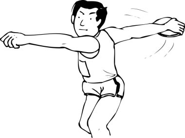 Kolları açık hareket eden bir erkek disk atıcısının çizimi. 