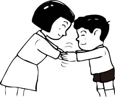 İki çocuk birbirini kibarca selamlıyor.