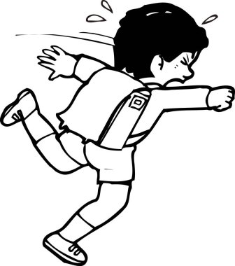  Beyaz arka planda koşan çizgi film çocuğu çizimi