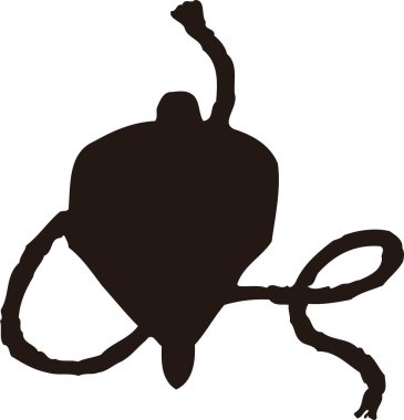 Siyah bir siluet çizimi sarmalanmış bir sicimle dönen bir üst tasvir eder.