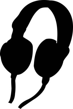 Üzerinde kablo olan siyah bir kulaklık silueti..