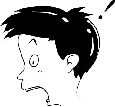 Şaşkın suratlı çizgi film çocuğu.