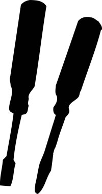 İki tornavidanın koyu, siyah-beyaz çizimi.