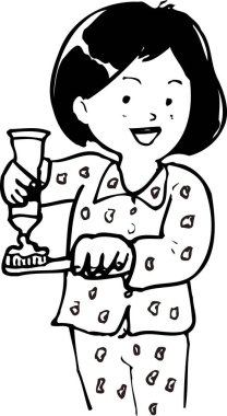 Diş fırçalayan çizgi film kızı çizimi 