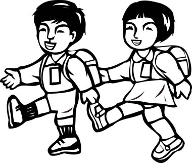  liseli kız ve okul çocuğu yürüyor. 