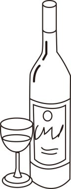 Bir bardak şarap ve beyaz arka planda bir şişe c llustration.
