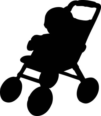 Bebek arabasındaki bir bebeğin siyah bir silüeti..