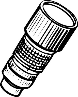 Çizgi çizimi, desenli bir kabzası ve kaburgalı bir fıçısı olan el fenerini gösteriyor..