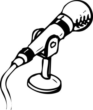 Beyaz arka planda izole edilmiş bir mikrofon. siyah ve beyaz sanat çizimleri