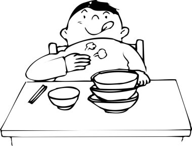  Masada yemek yiyen çizgi film çocuğunun resmi. 