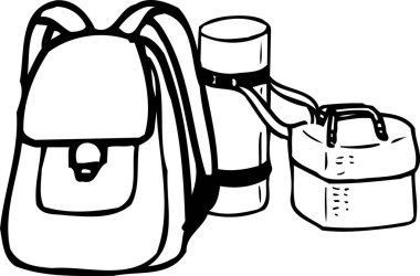 El çizimi çizimi çizimi. Piknik çantası ile boyama kitabı sayfası 