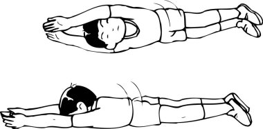 İki çocuk uzanırken kollarını uzatıyor.