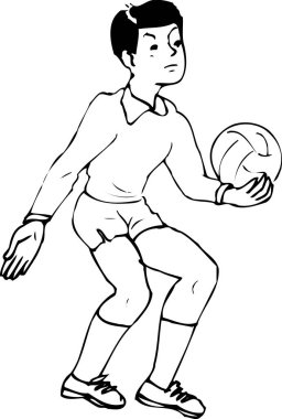 Voleybol oynayan bir çocuğun karikatür çizimi.