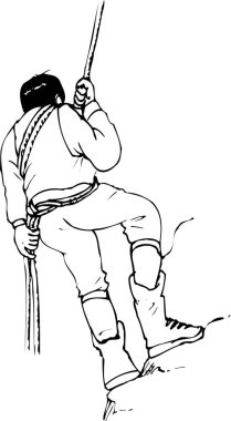 Kaya tırmanışçısı, beyaz arka planda izole edilmiş basit siyah beyaz çizim