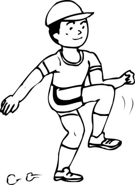 Beyaz arka planda egzersiz yapan bir çocuk, illüstrasyon 