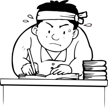 Masada yazı yazarken terleyen azimli öğrenci