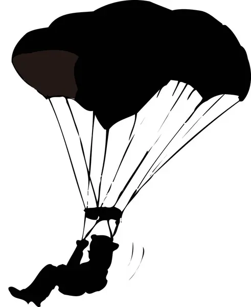 Silhouet Van Man Met Parachute Witte Achtergrond — Stockfoto