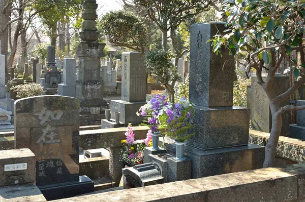 Nahaufnahme Traditioneller Japanischer Grabsteine Auf Dem Friedhof — Stockfoto
