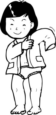 Giyinen bir kızın karikatür çizimi. 