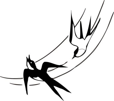 Boyama kitabı sayfası, çizim çizimi çizimi. Uçan kırlangıçlar beyaz arkaplanda izole 