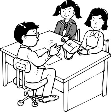 Doktor anne ve kızına teşhis koyuyor.