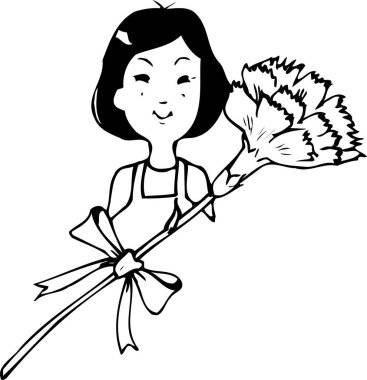 Gülümseyen kadın büyük bir karanfil çiçeği buketi tutuyor.