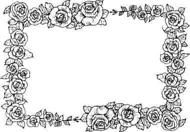 davetiye kartı için çiçek çerçevesinin siyah basit siluet çizimi