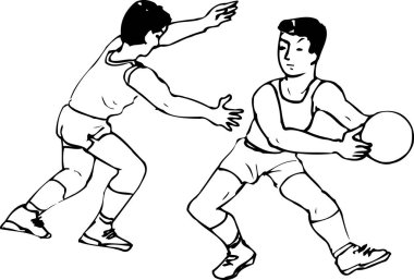 Basket oynayan iki adamın basit siyah silüeti.