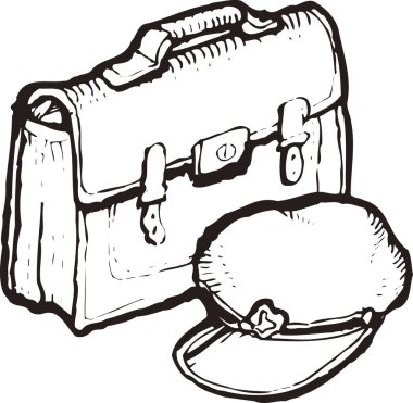 El çizimi çizimi çizimi. Bavul ve şapkayla boyama kitabı sayfası 